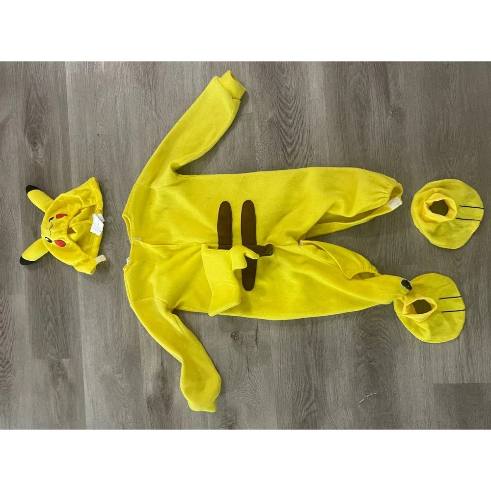 Pokemon Pikachu Costume Toddler 2T Yellow Jumpsuit Hood Foot Covers